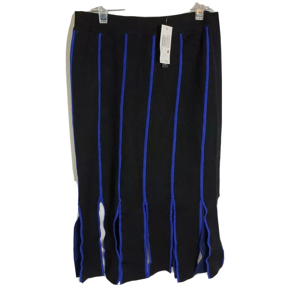 Chelsea Theodore Womens Skirt Small Black Blue Carwash Hem Knit Stretch Pull-on